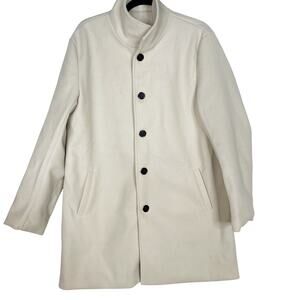 Boutique Womens Medium M Cream Pea Coat Jacket Single Button Pockets Winter